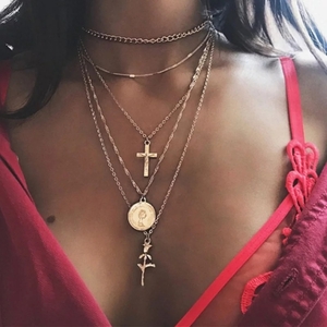 Cross rose necklace with five layers