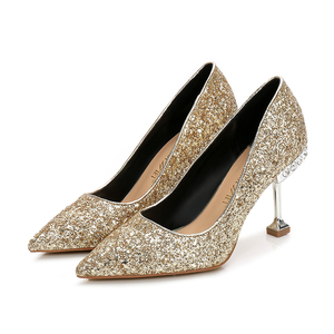 Shallow mouth pointy thin heel sequins