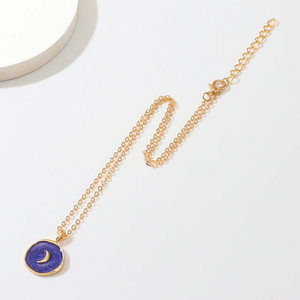 New Exquisite Lovely Drip Oil Star Moon Necklace Double Layers Sweet Heart Pendant for Girls Women b