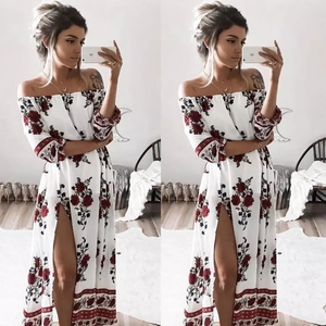 Loose digital print one-shoulder dress
