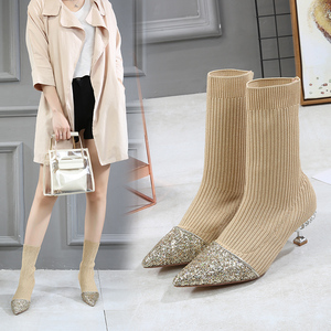 Pointy sequined knit boots