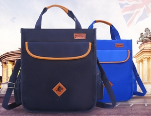 Children carry canvas bags