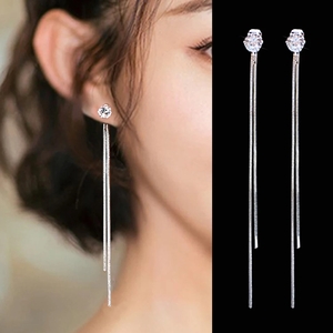 Diamond-set long version fringe earrings
